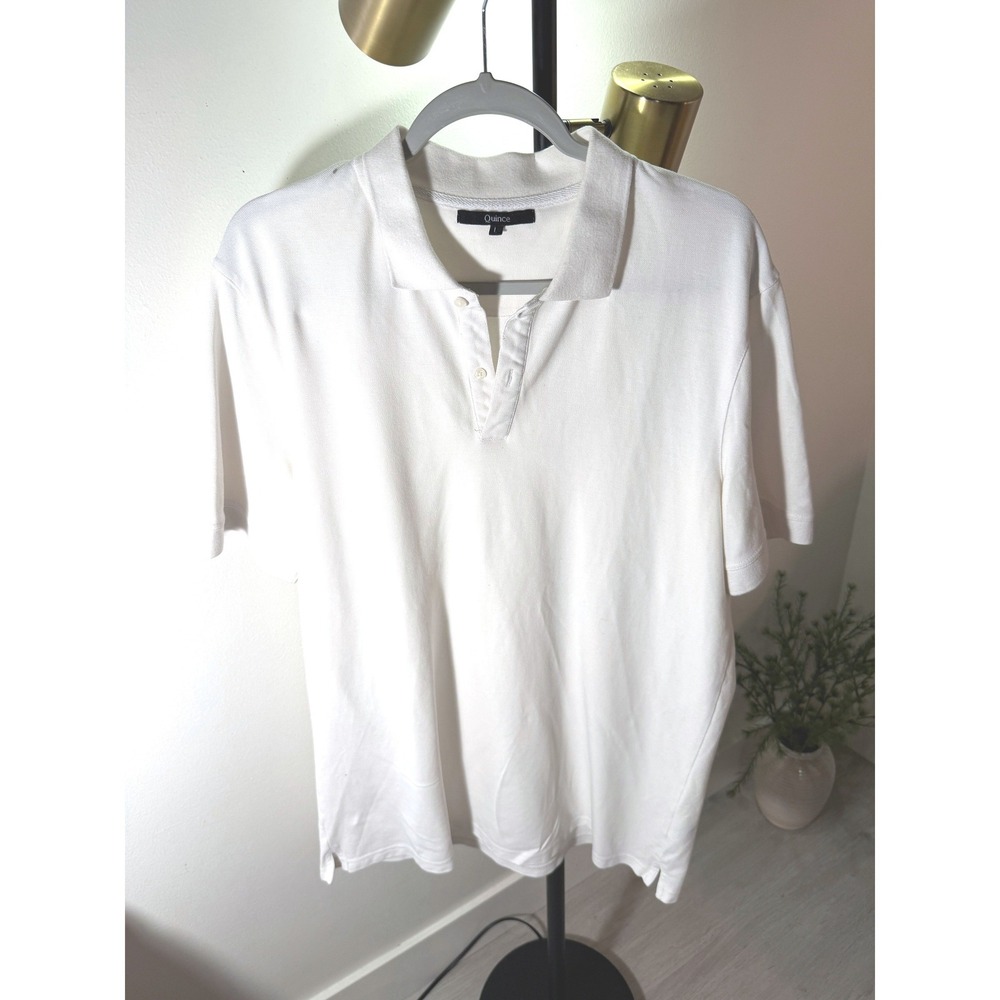Quince white polo sustainable basics cotton work day wear casual elevated LG euc